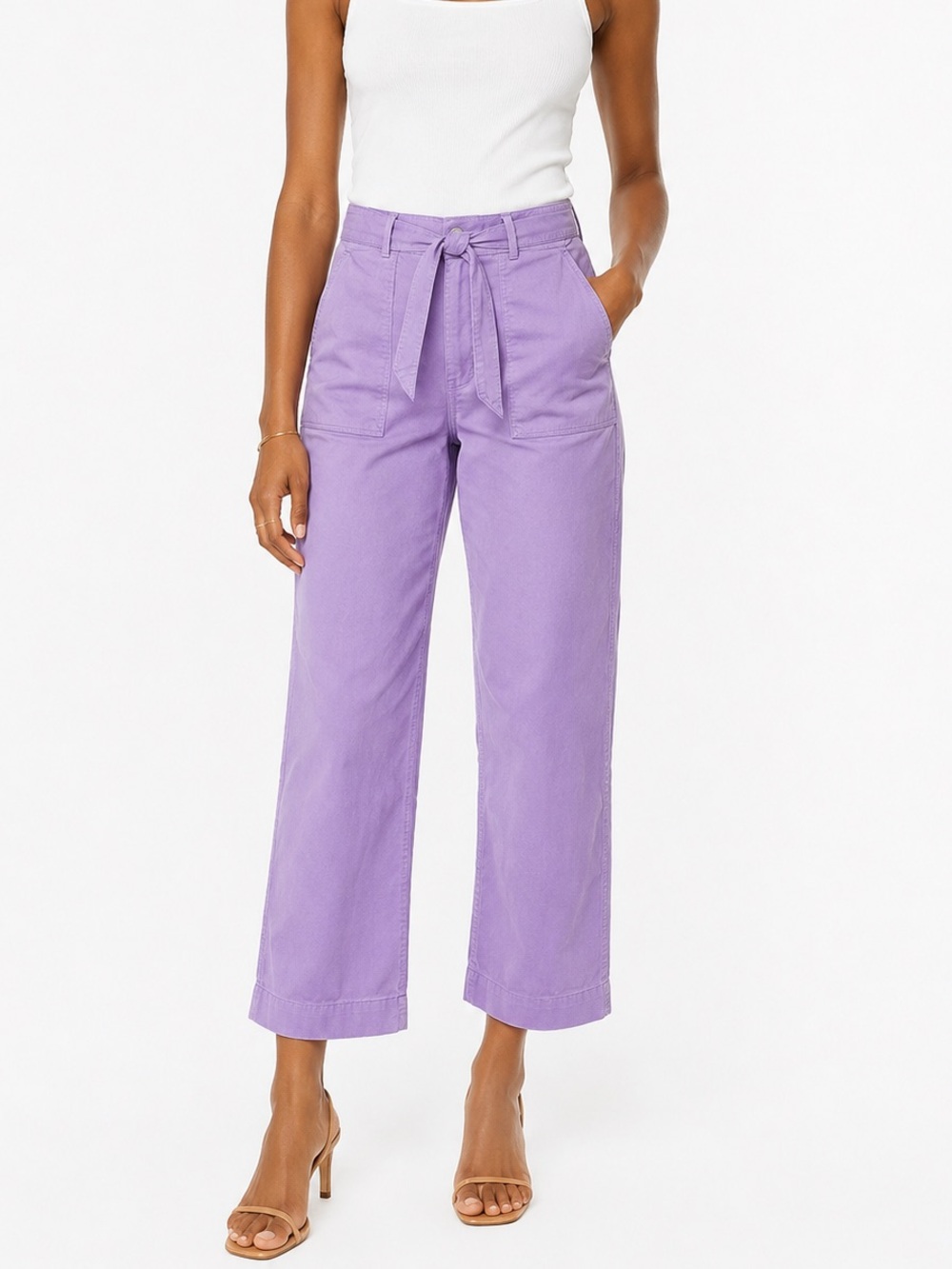 Loft Lavender Pants Belted Women’s 14 Cotton Relaxed Fit Coastal Momcore